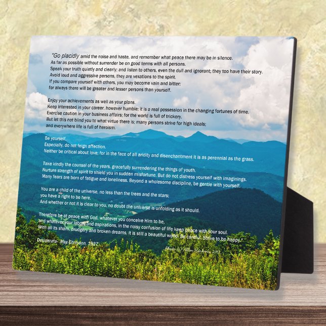 Blue Ridge Mountains Desiderata Plaque (Créateur téléchargé)