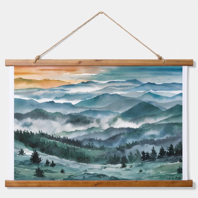 Blue Ridge Mountains Painting Blue Ridge Parkway W Wandteppich Mit Holzrahmen (Vorne)