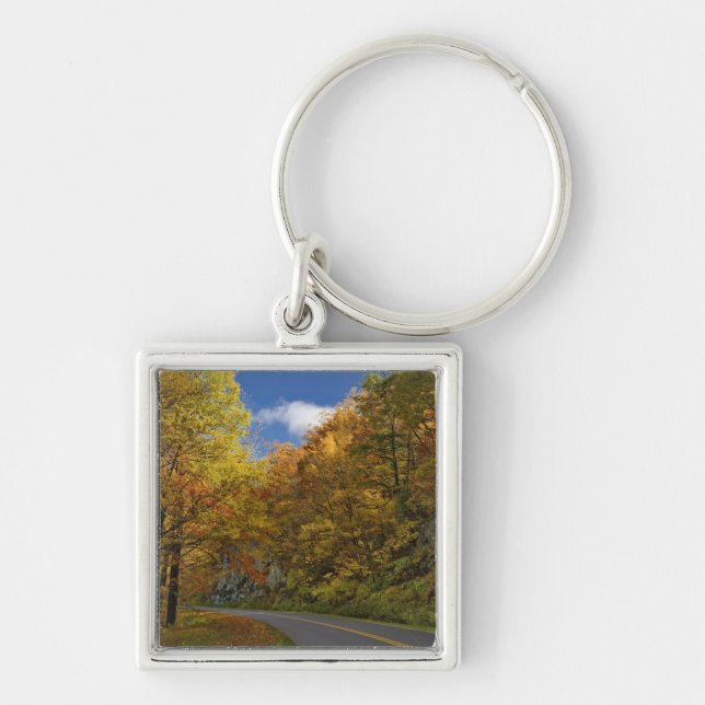 Blue Ridge Parkway, der durch Herbstfarben kurbelt Schlüsselanhänger (Vorne)