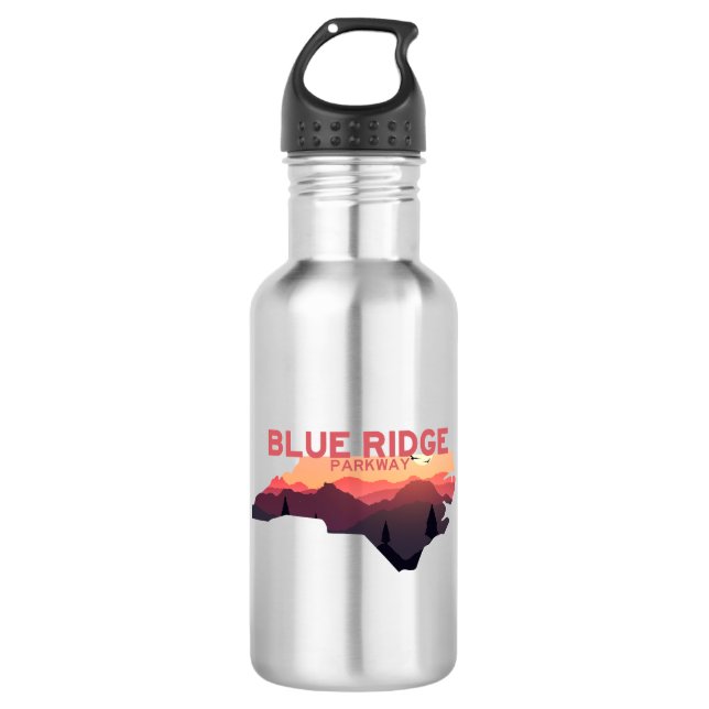 Blue Ridge Parkway North Carolina Karte Edelstahlflasche (Vorderseite)