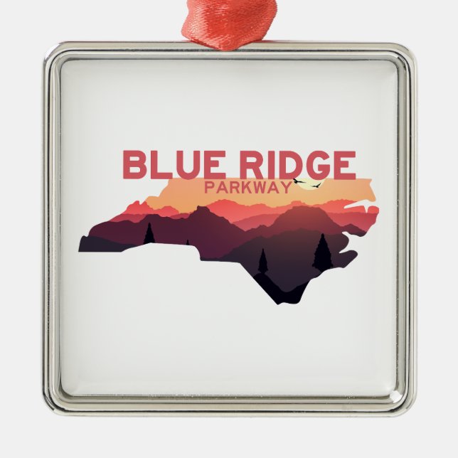 Blue Ridge Parkway North Carolina Karte Ornament Aus Metall (Vorne)