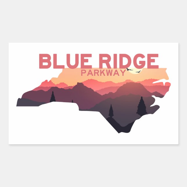Blue Ridge Parkway North Carolina Karte Rechteckiger Aufkleber (Vorderseite)