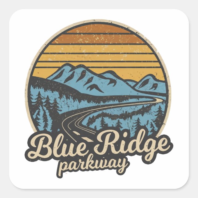 Blue Ridge Parkway Retro Quadratischer Aufkleber (Vorderseite)