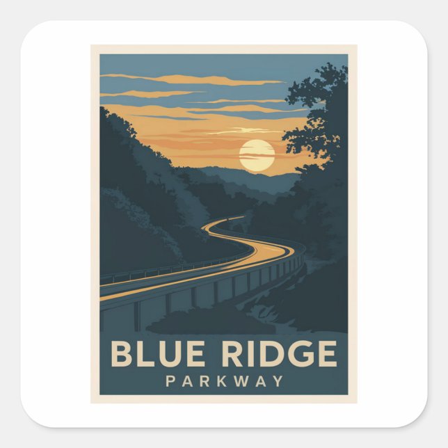 Blue Ridge Parkway Sunset Quadratischer Aufkleber (Vorderseite)