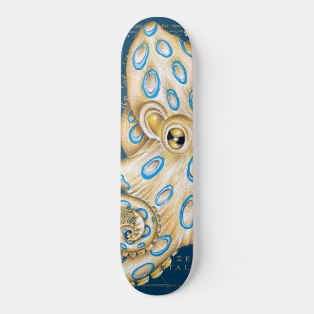 Blue Ring Octopus Indigo Vintag Map Nautic Skateboard (Vorderseite)