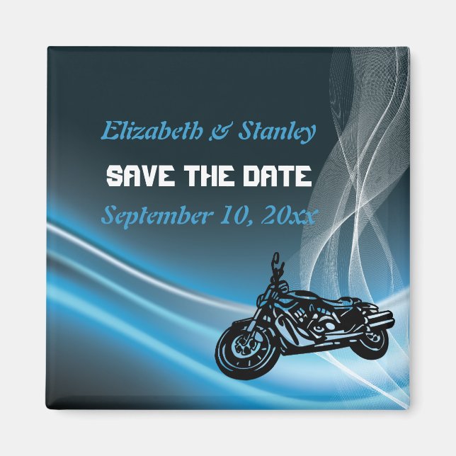 Blue Road Biker Hochzeit Save the Date Magnet (Vorne)