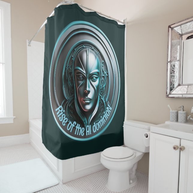 Blue Robot Mask - Aufstieg der AI dominioN Duschvorhang (Beispiel)