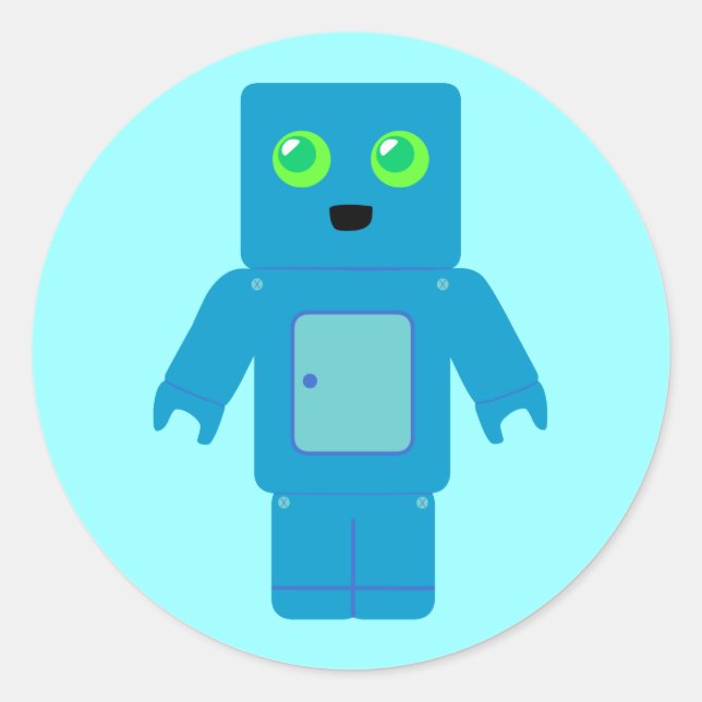 Blue Robot Runder Aufkleber (Vorderseite)