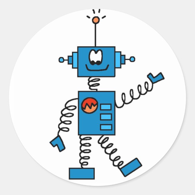 Blue Robot Runder Aufkleber (Vorderseite)