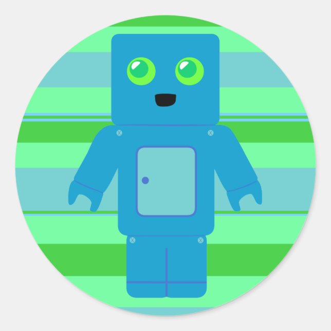 Blue Robot Runder Aufkleber (Vorderseite)