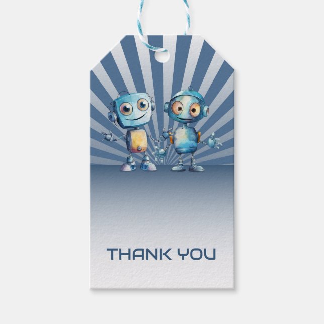 Blue Robot Thema Birthday Vielen Dank Geschenkanhänger (Vorderseite)