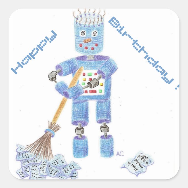 Blue Roboter Geburtstagsticker Quadratischer Aufkleber (Vorderseite)