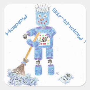 Blue Roboter Geburtstagsticker Quadratischer Aufkleber