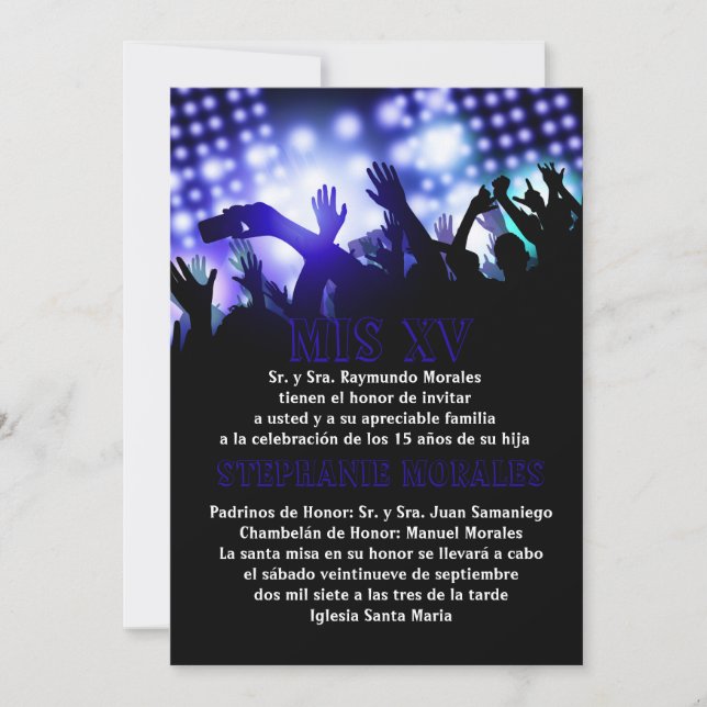 Blue Rock Star Quinceanera Invitation d'anniversai (Devant)
