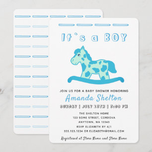Blue Rocking Horse Baby Boy Shower Invitation