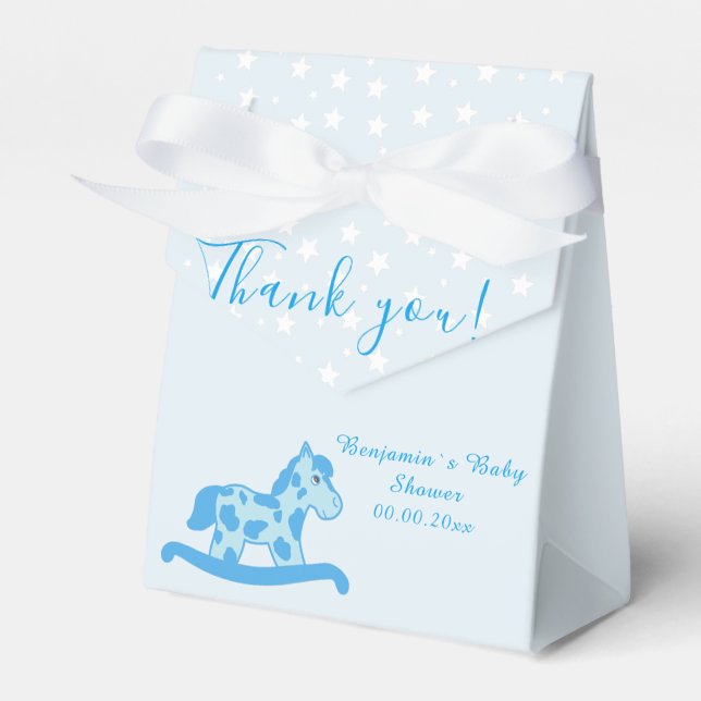 Blue Rocking Horse Baby Duschbox Gastgeschenk Geschenkschachtel (Vorderseite)