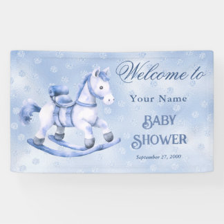 Blue Rocking Horse Baby Dusche Willkommen Banner