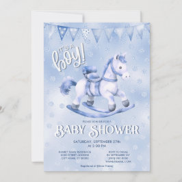 Blue Rocking Horse Baby Shower Einladung
