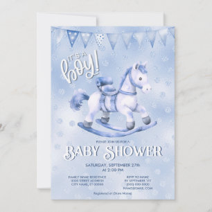 Blue Rocking Horse Baby Shower Einladung