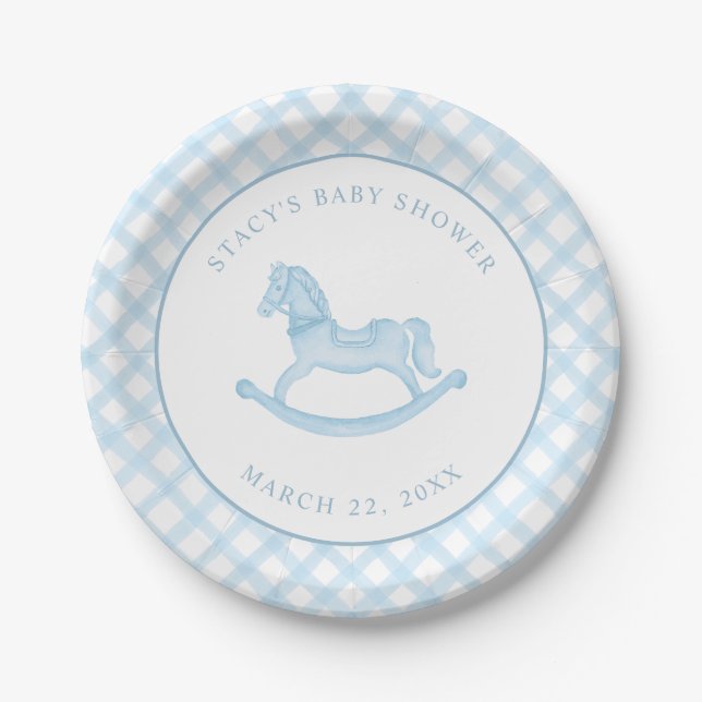 Blue Rocking Horse Baby Shower Paper Teller (Vorderseite)