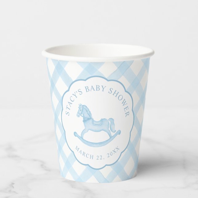 Blue Rocking Horse Boy Baby Duschpapier Tassen Pappbecher (Vorderseite)