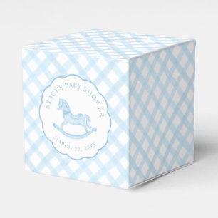 Blue Rocking Horse Gingham Boy Baby Shower Geschenkschachtel
