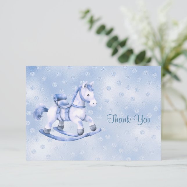 Blue Rocking Horse Vielen Dank Karte (Stehend Vorderseite)