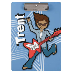 Blue Rockstar Gitarre Junge fügt Ihren Namen Zwisc Klemmbrett