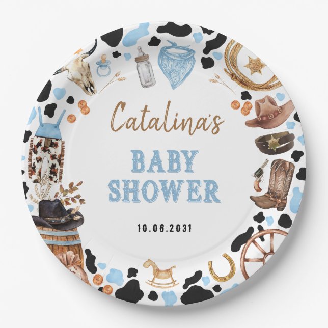 Blue Rodeo Cowboy Baby Shower Pappteller (Vorderseite)