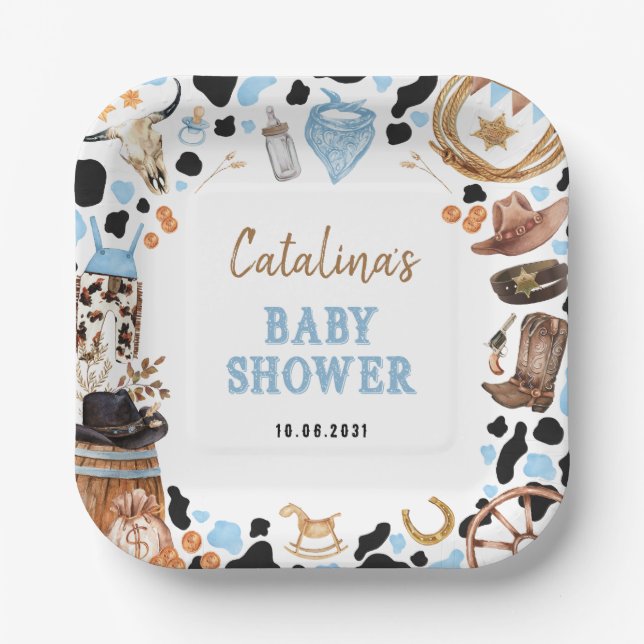 Blue Rodeo Western Cowboy Baby Dusche Pappteller (Vorderseite)