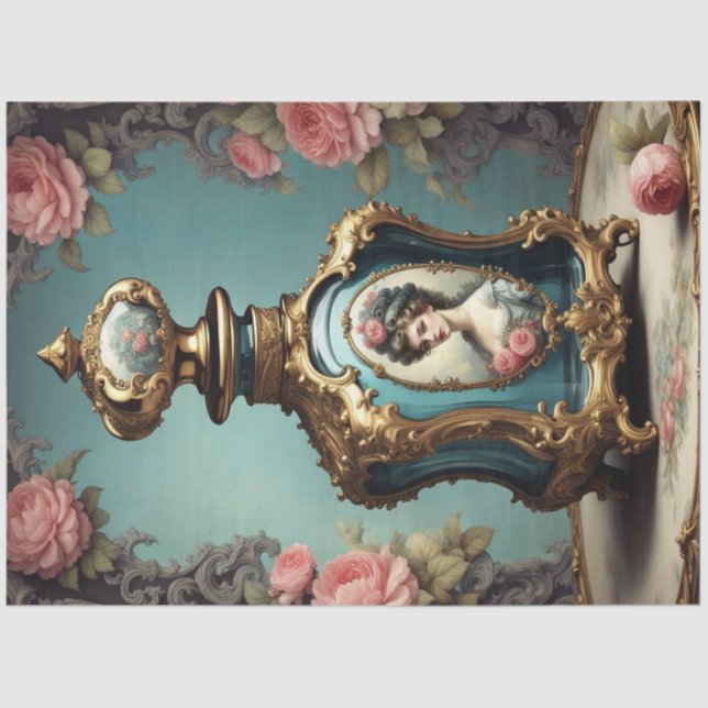 Blue Rokoko Parfüm Flasche 2 Decoupage Paper Seidenpapier (Vorderseite)