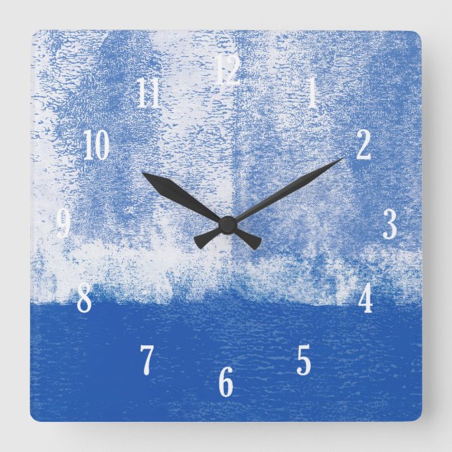 Blue rolled paint clock quadratische wanduhr (Vorderseite)