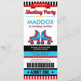 Blue Roller Skate SportTicket Pass Geburtstag Einladung