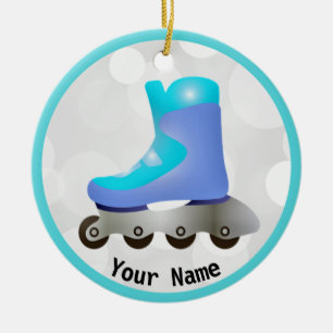 Blue Rollerblade Skate Design Ornement en céramiqu