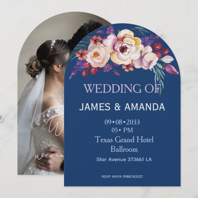 Blue Romantic Classic Personalized  Einladung (Vorne/Hinten)