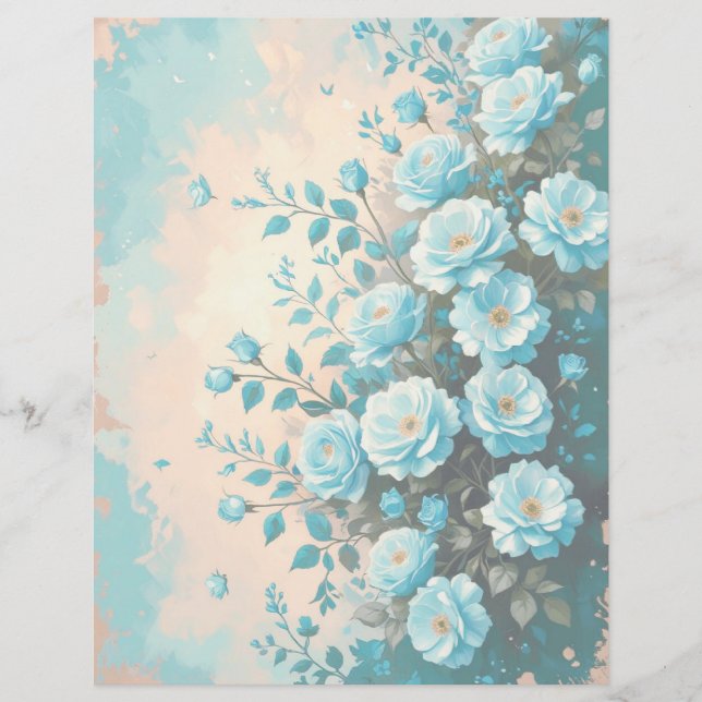 Blue Romantic Floral Scrapbook Paper (Vorderseite)