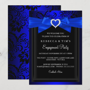 Blue Romantic Heart Engagement Party Invitation