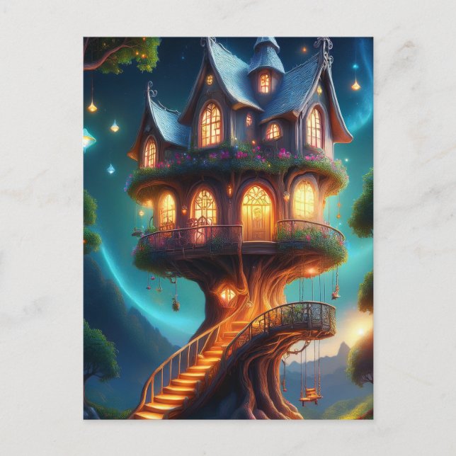Blue Roof Treehouse Postkarte (Vorderseite)