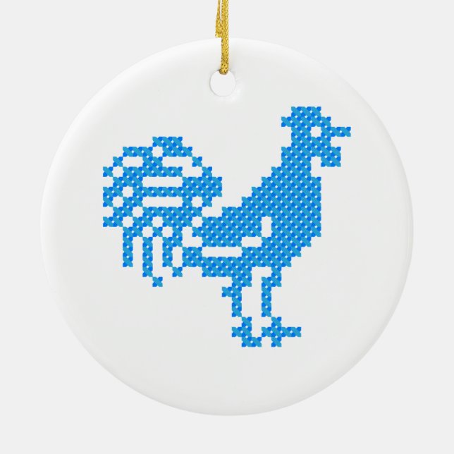 Blue Rooster Keramik Ornament (Hinten)