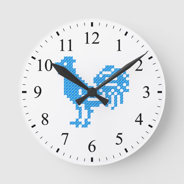 Blue Rooster Runde Wanduhr (Vorderseite)