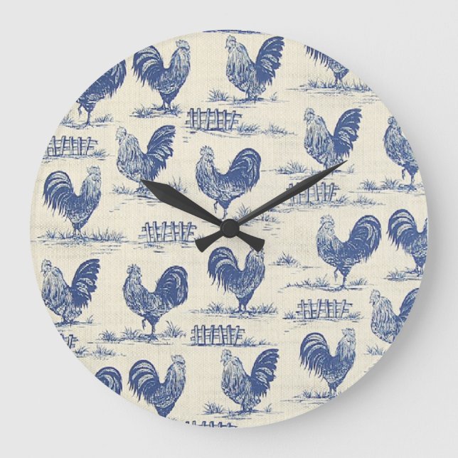 Blue Roosters in Französisch Country - Uhr (Vorderseite)