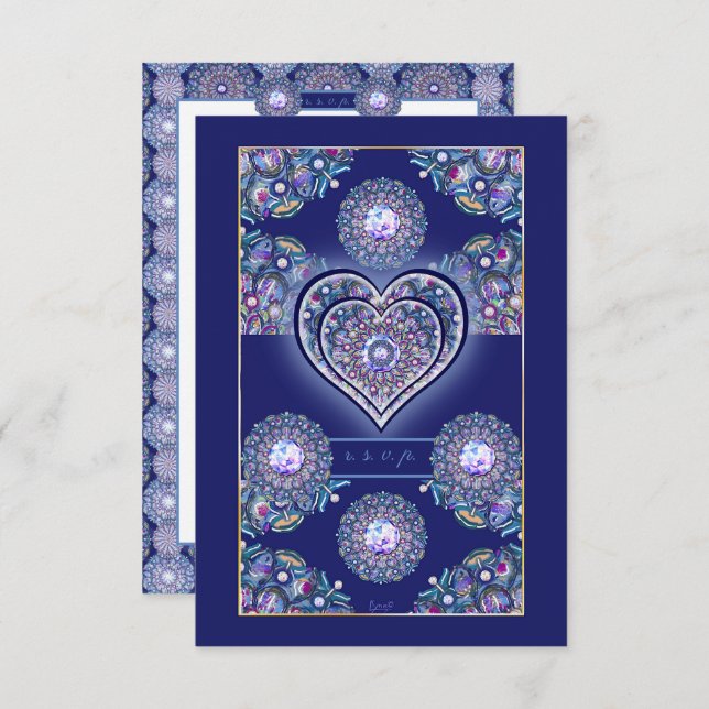 Blue Rosace RSVP Karte (Vorne/Hinten)