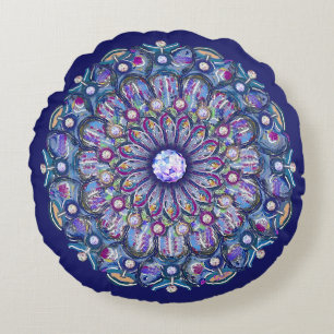 Blue Rosace Rundes Kissen