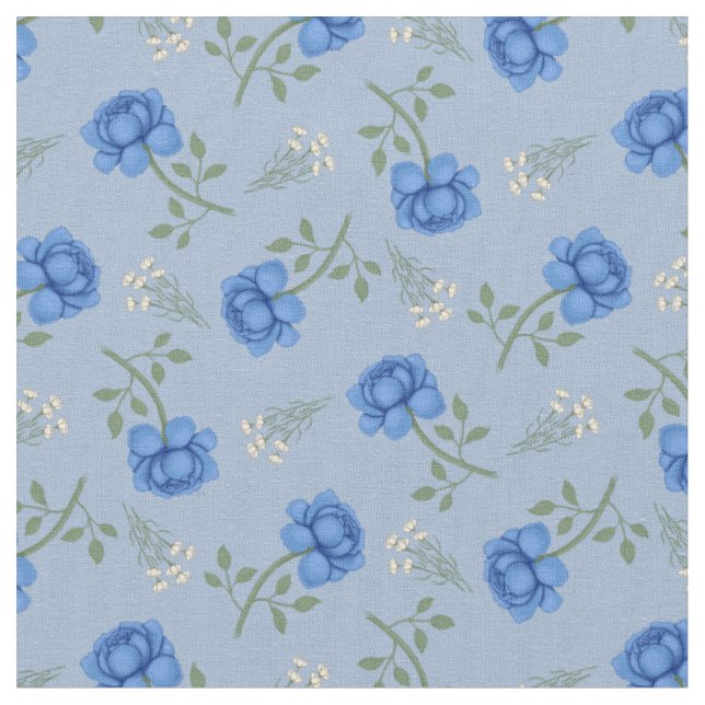 Blue Rose auf Light Blue Calico Stoff (Nahaufnahme)