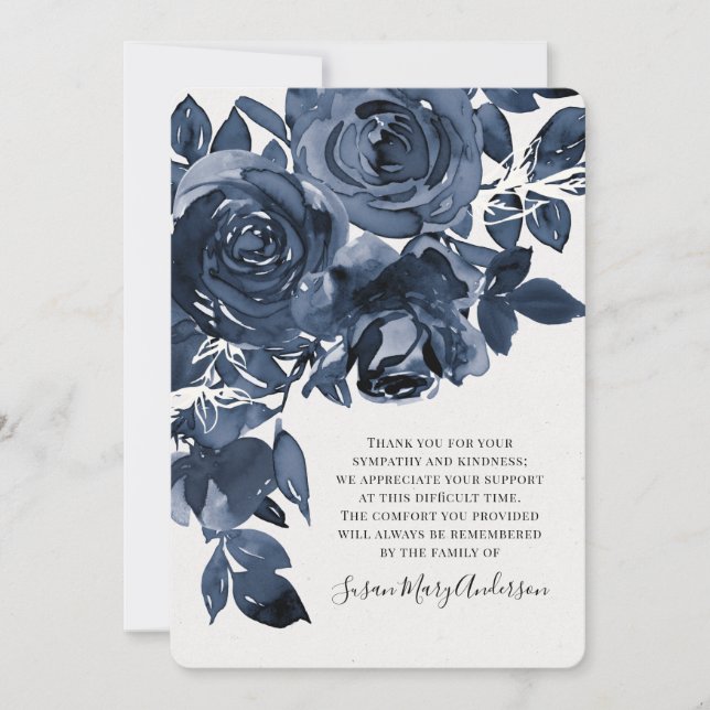 Blue Rose Beerdigung Memorial Vielen Dank Dankeskarte (Vorderseite)