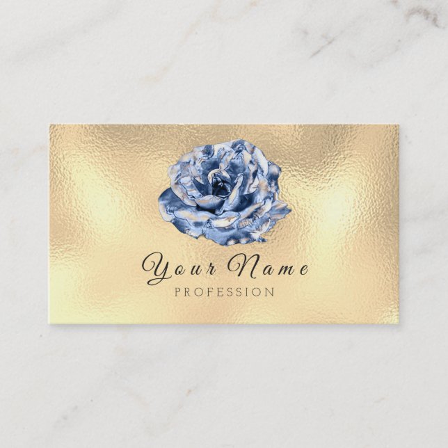 Blue Rose Blume Metal Blogger Stylist Goldenes Ere Visitenkarte (Vorderseite)