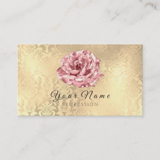Blue Rose Blumen Damask Blogger Stylist Goldenes E Visitenkarte (Vorderseite)
