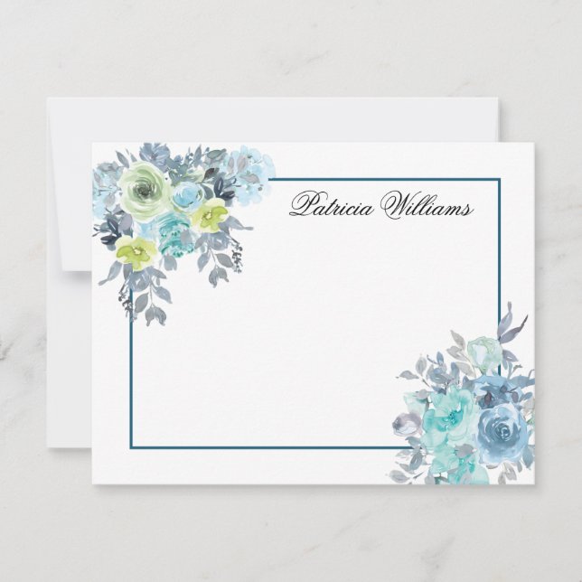 Blue Rose Bouquet Blume Personalisiert Mitteilungskarte (Vorderseite)