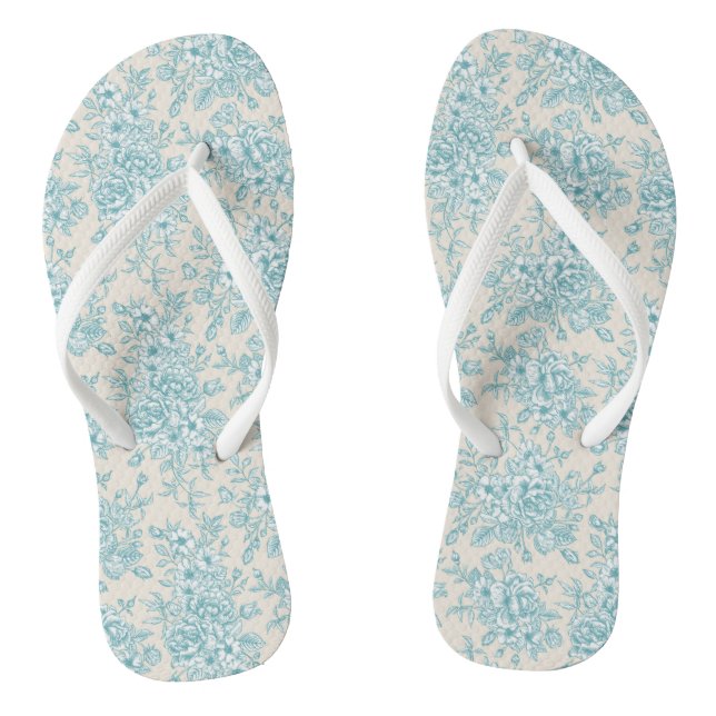 Blue Rose Bouquet Garden Blumenmuster Flip Flops (Fußbett)