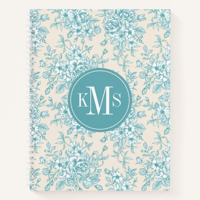 Blue Rose Bouquet Garden Blumenmuster Notizbuch (Vorderseite)